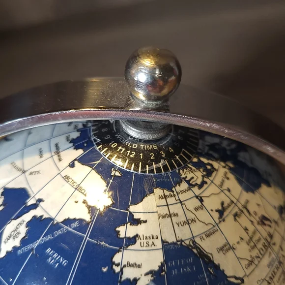 Small Rotating Globe Metal Sphere World Globe Blue Geography Desk Office Decor - Picture 5 of 9